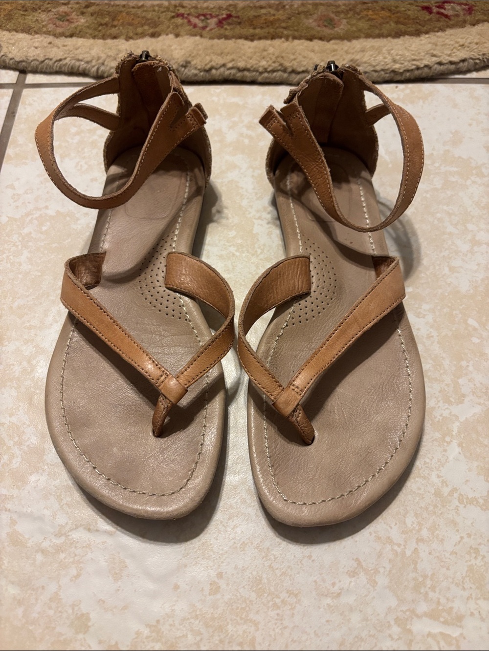 UGG Tan Leather Ankle-Strap Thong Sandals
